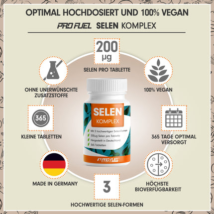 Selenium high-dose 365x Selenium 200µg tablets - Selenium complex from 3 high-quality selenium sources: Selenium yeast, Selenomethionine &amp; Sodium selenite, without unwanted additives, 100% vegan