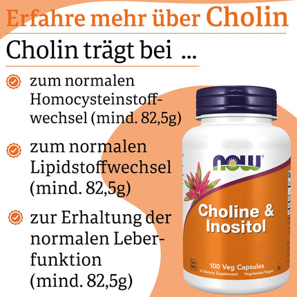Now Foods, Choline &amp; Inositol, 500 mg, 100 Vegan Capsules, Laboratory Tested, Vitamin B, Gluten-Free, Soy-Free, Vegetarian