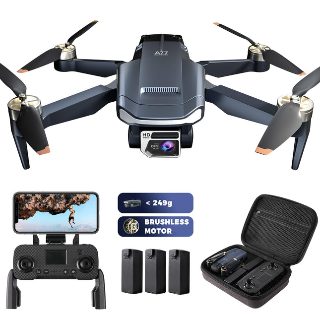 Durable brushless motor drone with 84 minutes super long flight time, drone with 4K HD camera for beginners, CHUBORY A77 WiFi FPV quadcopter, follow mode, auto-hover, 3 batteries, carrying case