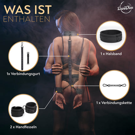 DaniChou® 3-in-1 Bondage Set with Collar &amp; Handcuffs, Premium SM Toys for Couples, Bondage Set, Handcuffs, BDSM Collar, Restraints, Sex Toys for Couples, Sex Toys Erotic