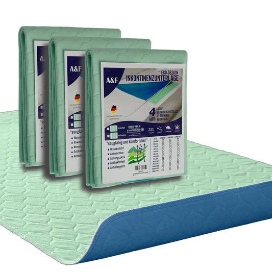 A&F Inkontinenzauflage 75x90 (3er Pack)-4 Schichten-Bis 26280ml/m² Saugkraft-Krankenunterlage waschbar-Inkontinenzunterlage waschbar-Matratzenauflage für Babybett und Kinderbett (75x90 (3 er ))