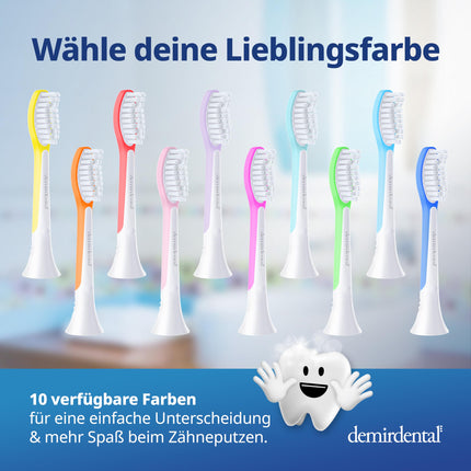 demirdental replacement brushes for kids, suitable for Philips Sonicare replacement brushes Kids, children's sonic toothbrushes, children's replacement brushes from 7 years, corresponds to HX6044, turquoise, set of 8