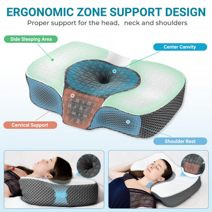 Elviros Orthopedic Memory Foam Pillow, Neck Pain Relief Pillow, Sleeping Pillow, Ergonomic Neck Pillow, Neck Support Pillow, Anti-Snoring Pillow for Side Sleepers, Stomach Sleepers, White