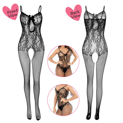 Women's Fishnet Bodysuits Lingerie Nightwear Lace Stockings Flowers for Romantic Date Wear Sexy Lingerie Black (4Pack)