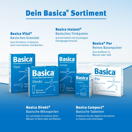 Basica® Instant Base Powder with a fruity orange flavor for dissolving in water | for a normal acid-base balance | vegan | lactose-free | various alkaline minerals | 300 grams