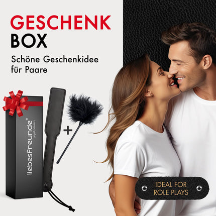Liebesfreunde® Sex Paddle incl. Feather Tickler, BDSM Whip Sex Toy for Couples, SM Flogger, Crop, Bondage Accessory