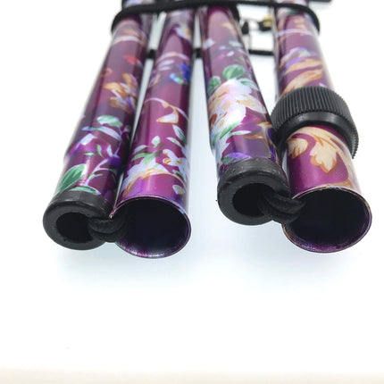JZK Folding Compact Walking Stick Purple Flowers Extendable Folding Walking Stick Height Adjustable with Wristband and Rubber Sleeve for Home and Travel