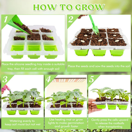 QTUN Growing Tray Pot Tray 4 Pieces 36 Planting Holes, Reusable Indoor Greenhouse Grow Box, Mini Greenhouse Grow Trays for Plants, Herbs, Flowers, Vegetables and Fruits