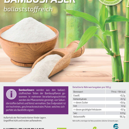 Vita2You Bamboo Fiber 1000g - High in Fiber - Gluten-Free - Bamboo Fiber for Baking - Thickening Sauces, etc. - 1kg in Zip Bag - Premium Quality