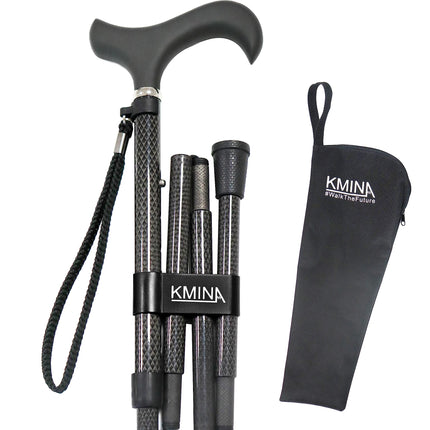 KMINA PRO - Walking Stick Folding Carbon, Women's Height Adjustable, Men's Elegant, Walking Stick Black, Lightweight, Foldable, Carbon Fiber
