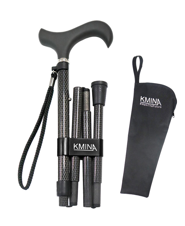 KMINA PRO - Walking Stick Folding Carbon, Women's Height Adjustable, Men's Elegant, Walking Stick Black, Lightweight, Foldable, Carbon Fiber