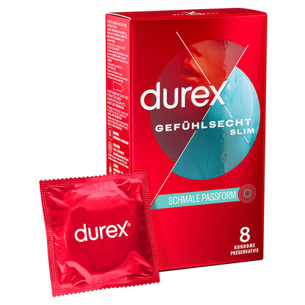 [NEW] Durex Feeling Slim Condoms – Thin condoms with a narrow fit &amp; lubricated with silicone gel – 8-pack (1 x 8 pieces)