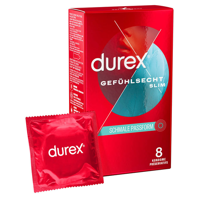 [NEW] Durex Feeling Slim Condoms – Thin condoms with a narrow fit &amp; lubricated with silicone gel – 8-pack (1 x 8 pieces)
