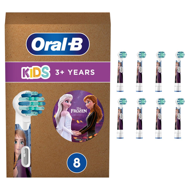 Oral-B Kids Frozen replacement brush heads for electric toothbrush, 8 pieces, extra soft bristles, original toothbrush head, for children 3 years and older, letterbox-compatible packaging