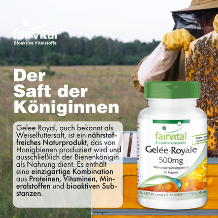 Fairvital | Royal Jelly 500mg - 90 Capsules - HIGH DOSE - standardized to 4% 10-HDA