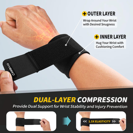 CAMBIVO Wrist Wraps Strength Training, 2 Pack Adjustable Wrist Support Wrist Wrap for Fitness, Gym, Sports Protection