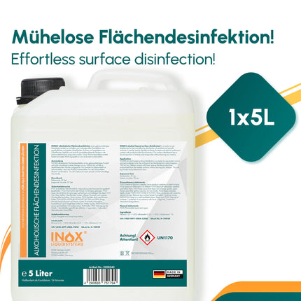 INOX® Surface Disinfectant 5L – Alcohol-based surface disinfectant for all smooth surfaces – Highly effective disinfectant for surfaces