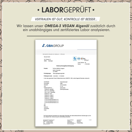 Omega-3 algae oil 100 ml - high dose with 3665 mg algae oil, of which 1203 mg DHA &amp; 667 mg EPA - vegan Omega-3 oil + Ahiflower® oil with a pleasant orange flavor - laboratory-tested with certificate