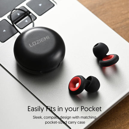 LOZIEMI Quiet Earplugs for Sleeping and Noise Reduction - Super Soft, Reusable Flexible Silicone Hearing Protection for Concerts, Noise Sensitivity - 8 Earplugs (Black, Medium)