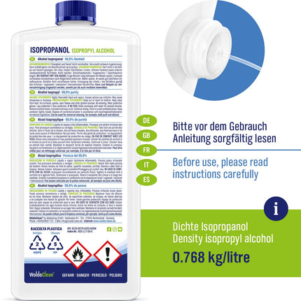 Isopropanol 99.9% cleaning alcohol &amp; degreaser - 1000 ml for household, workshop, electronics, glass, plastic &amp; metal