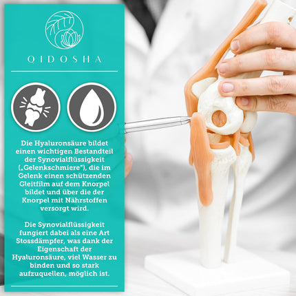 QIDOSHA® Premium Hyaluronic Acid Capsules, TEST WINNER 07/23*, high molecular weight of 1.5-2 million Daltons (common market: 0.5 million), 250 mg/capsule, 90 pcs/pharmacy jar, vegan, naturally fermented