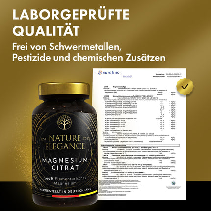 NEOLYMP Magnesium Citrate Capsules High Dose - 360mg elemental magnesium per dose - produced in Germany - vegan, laboratory-tested &amp; sustainable brown glass (Magnesium Citrate 180 Capsules)