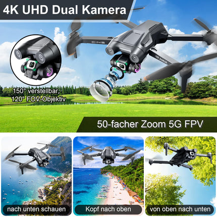 MINGPINHUIUS GPS Drone with 4K HD Camera, RC Quadcopter with Auto Return, 5G WiFi Image Transmission, 50 Min. Long Flight Time, with Brushless Motor, Altitude Hold Headless Mode
