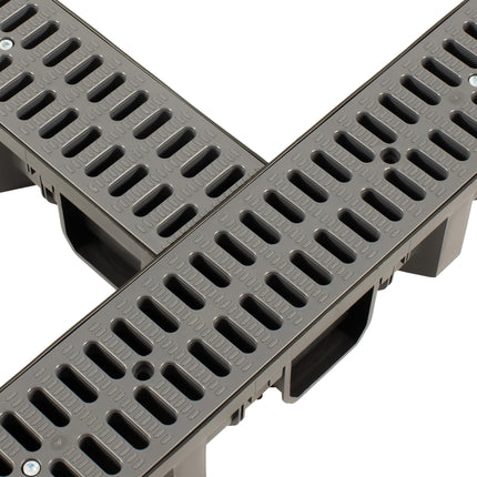 ScarMaxx - 8m drainage channel - floor channel - rainwater drain - A15 installation height 115 mm - complete set - for corner and cross connection - slotted grating classic grey - 13x800x11.5cm