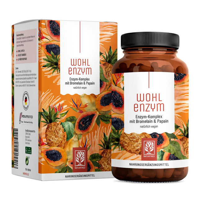 Wohlenzym Enzyme Complex with 800mg Bromelain (5000 FIP), Papain, Rutin - Pineapple &amp; Papaya Enzyme vegan - Immune System* Support - Gastro-resistant Capsules from NATURTREU®