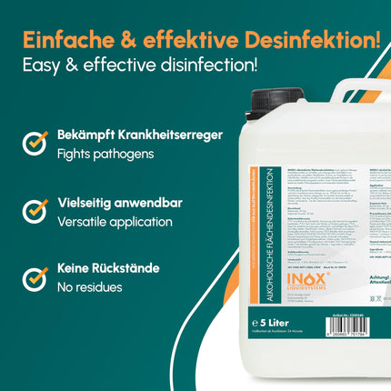 INOX® Surface Disinfectant 5L – Alcohol-based surface disinfectant for all smooth surfaces – Highly effective disinfectant for surfaces