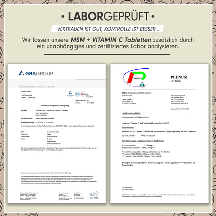 MSM 2000mg per day + natural vitamin C - 365 MSM tablets with methylsulfonylmethane - more compact MSM powder than MSM capsules - high dosage with 1000 mg per MSM tablet - laboratory-tested with certificate