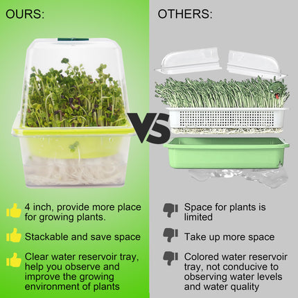 Set of 6 transparent microgreen trays with plastic humidity dome, BPA-free germination tray, reusable seed tray for planting cat grass, broccoli, bean sprouts and much more