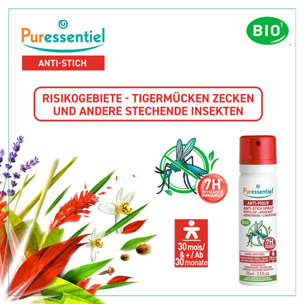 Puressentiel - Anti-bite repellent and calming spray - temperate and tropical areas - 100% natural active ingredient - 75 ml