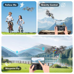 Foldable Brushless Drone for Beginners, Wi-Fi FPV Drone with Wide-Angle 1080P HD Camera, 3D Flip, Gravity Sensor, One-Button Takeoff/Landing, Follow Me, Gesture Photo, Dual Cameras, 2 Batteries