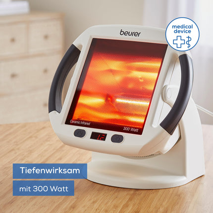 Beurer IL 50 infrared heat lamp, medical device with soothing warmth for use in cases of colds and muscle tension, infrared lamp with 300 watts and continuously adjustable shade, white
