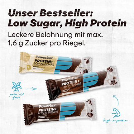 Powerbar - Protein Plus - Low Sugar - Chocolate-Brownie - 30x35g - Bars with only 107 kcal - Fitness bars with fiber