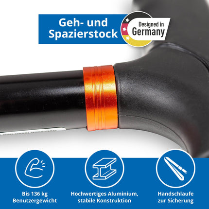 Weinberger telescopic walking stick, sturdy, foldable, height-adjustable, non-slip, comfortable, only 420 grams, max. 136 kg, travel walking stick, 48748, black