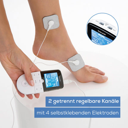 Beurer EM 49 Digital TENS/EMS, 3-in-1 electrical stimulation device for pain relief through electrical nerve stimulation, training through electrical muscle stimulation, massage function, including 4 electrodes
