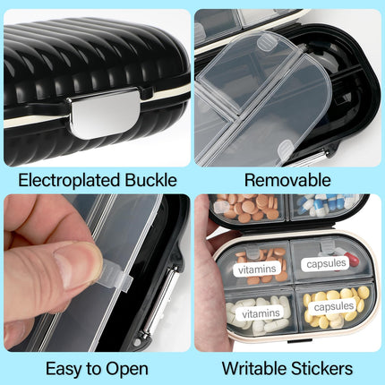 Lociban Pill Box, 2 Pack Pill Organizer, Portable Pill Box, Travel Pill Box, Medicine Box 7 Compartments, Pill Box, Tablet Dispenser for Fish Oils and Vitamins (Black)