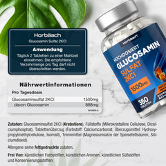 Glucosamine Sulfate 1500mg 2KCl | Glucosamine Sulfate | 360 High-Dose Tablets | Glucosamine Sulphate | from Horbaach