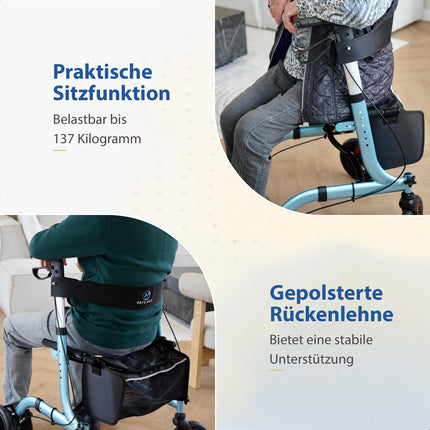 Safe Age Rollator foldable and lightweight with seat - walking aid for seniors, rollator for the home indoor &amp; outdoor - with backrest and walking stick holder