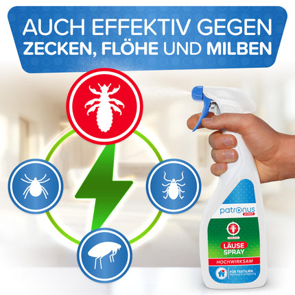 Patronus Lice Repellent Spray for Textiles &amp; Environment [500ml] Effective lice spray with natural active ingredients - Lice environmental spray with immediate protection against lice - with a subtle citrus scent