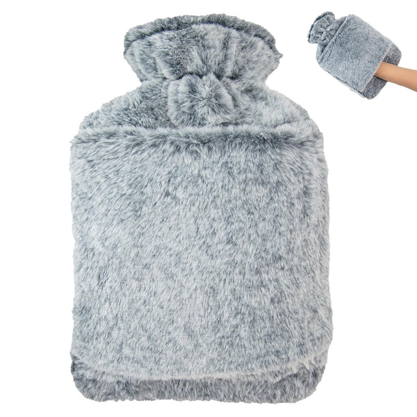 OBSGUMU Hot Water Bottle with Cover – 2L Leak-Proof Hot Water Bottle Large with Kangaroo Pocket, Soft Fluffy Hot Water Bottles, Cuddly Bed Bottle, Hot Water Bottle for Children &amp; Adults (Blue)