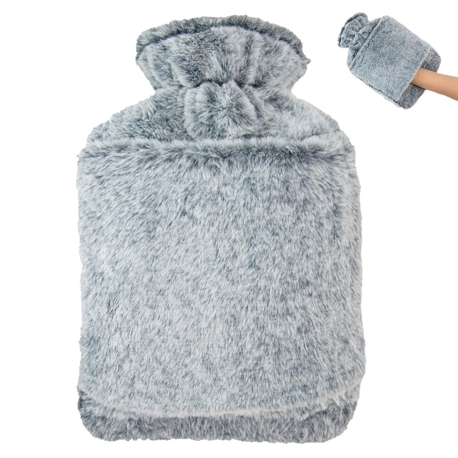 OBSGUMU Hot Water Bottle with Cover – 2L Leak-Proof Hot Water Bottle Large with Kangaroo Pocket, Soft Fluffy Hot Water Bottles, Cuddly Bed Bottle, Hot Water Bottle for Children &amp; Adults (Blue)