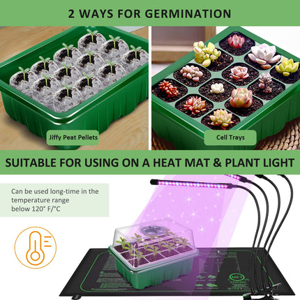 YAUNGEL Indoor Greenhouse Propagator, 12 Pack 144 Cells Mini Greenhouse Propagation Set Seedling Starter Trays Greenhouse Propagation Tray with Lid and Ventilation for Seedling Plant, Green