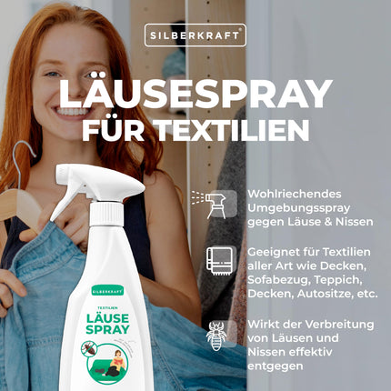 Silberkraft Lice Spray for Textiles, Environmental Spray, Lice-Ex Spray for the Environment, Remedy for Nits, with Lemon Scent (500 ml)
