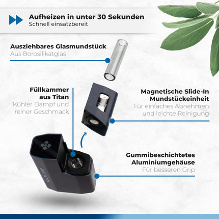 WOLKENKRAFT ÄRiS ULTRA Premium Vaporizer - USB-C | Titanium Chamber | Temperature 100-220 °C | Operating Timer 3-7 Min. | ECA Convection Technology *Night Blue*