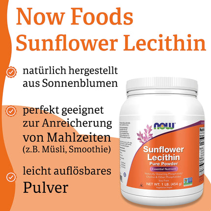 Now Foods, Sunflower Lecithin (Sunflower Lecithin), Pure Vegan Powder, 454 g, Laboratory Tested, Gluten-Free, Soy-Free, Vegetarian