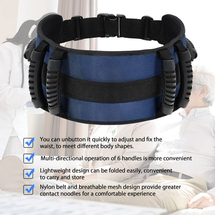 LOSCHEN Transfer Gait Belt, Walking Belt with 6-Handle Belt, Cares Belt Transfer Aid Mobility Aid for Elderly Walking Safety Assistance Device (Dark Blue)
