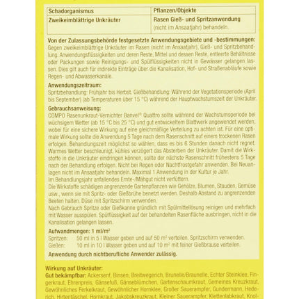 COMPO Lawn Weed Killer Banvel Quattro, Control of difficult-to-control weeds in lawns, concentrate, 400 ml (400 m²)
